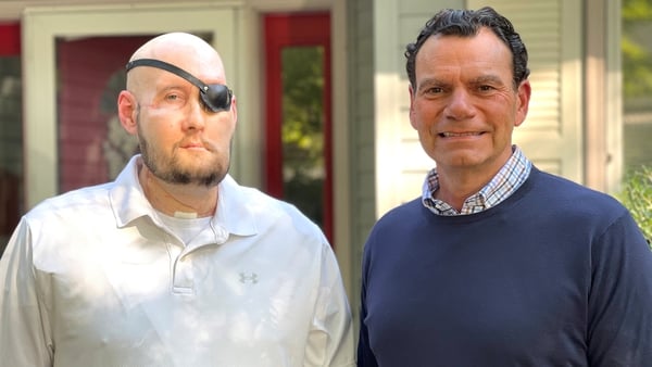 Aaron James, pictured with Dr Eduardo D Rodriguez, underwent the transplant