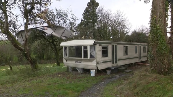 The roof of Kim Hannigan's mobile home in Co Cavan was ripped off by strong winds during Storm Debi